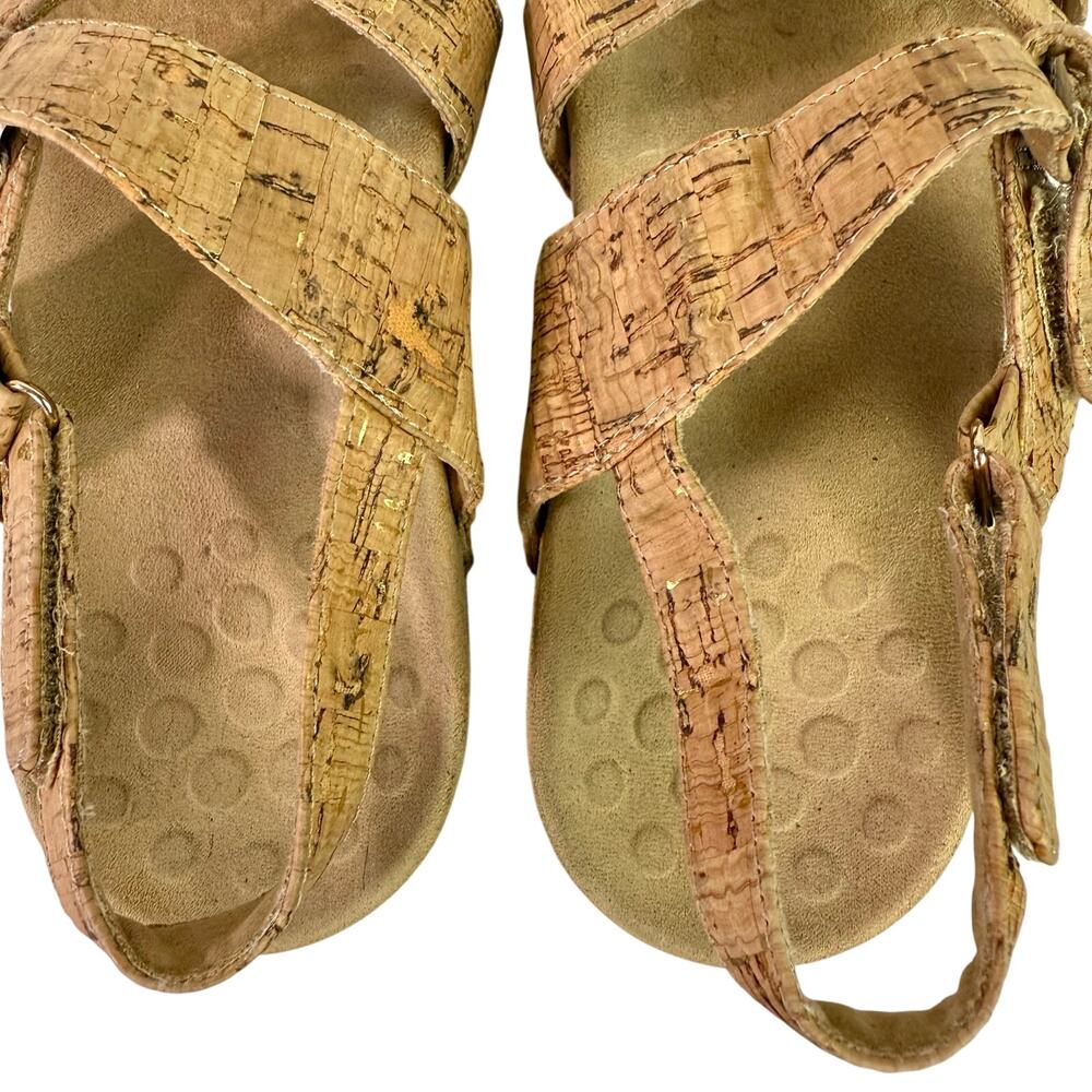 Vionic Women's 8 Cork Print Leather Tan Gold Comfort Strappy Paros Sandals - Picture 7 of 10